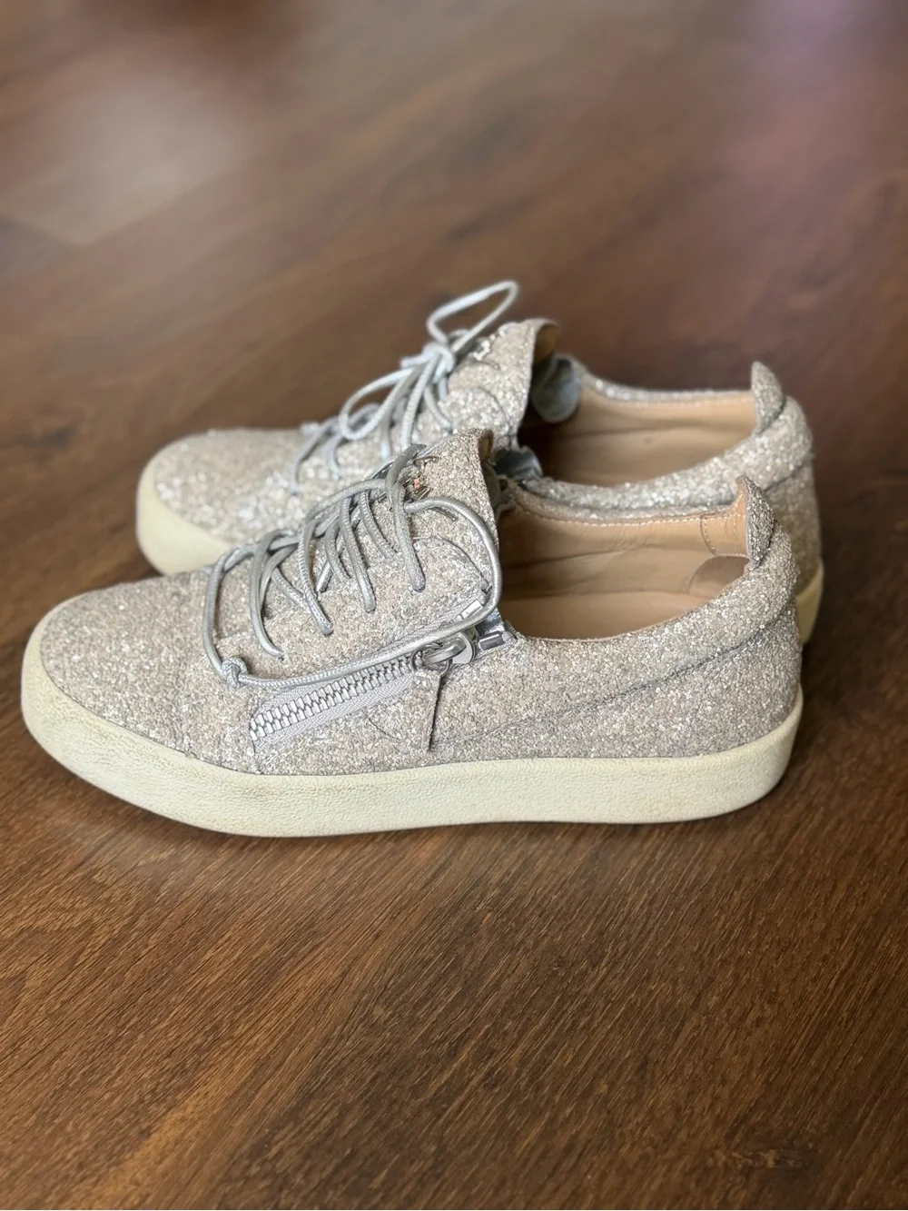 Giuseppe Zanotti Taupe Glitter Platform Sneakers